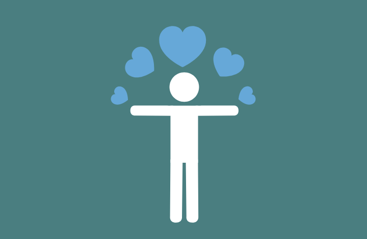 Graphic of a stick person surrounded by hearts